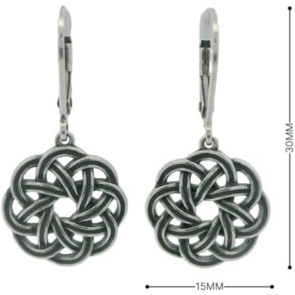 💫 Women Silver Trendy Dangle Earrings Drop Leverback Celtic Knot Design Jewelry - Picture 4 of 5